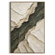 "Ribboned Foam Ridge Relief" - Modern Heavy Impasto Abstract Textured Artwork | White & Green Palette Knife Painting | Luxury Vertical Wall Art #Q 405