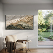 "Flowing Copper Fold Relief" - Modern Heavy Impasto Abstract Textured Artwork | White & Green Palette Knife Painting | Luxury Horizontal Wall Art #Q 407