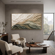 "Flowing Copper Fold Relief" - Modern Heavy Impasto Abstract Textured Artwork | White & Green Palette Knife Painting | Luxury Horizontal Wall Art #Q 407