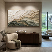 "Flowing Copper Fold Relief" - Modern Heavy Impasto Abstract Textured Artwork | White & Green Palette Knife Painting | Luxury Horizontal Wall Art #Q 407