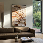 "Raised Charcoal Ribbon Relief" - Modern Heavy Impasto Abstract Textured Artwork | White & Green Palette Knife Painting | Luxury Vertical Wall Art #Q 408