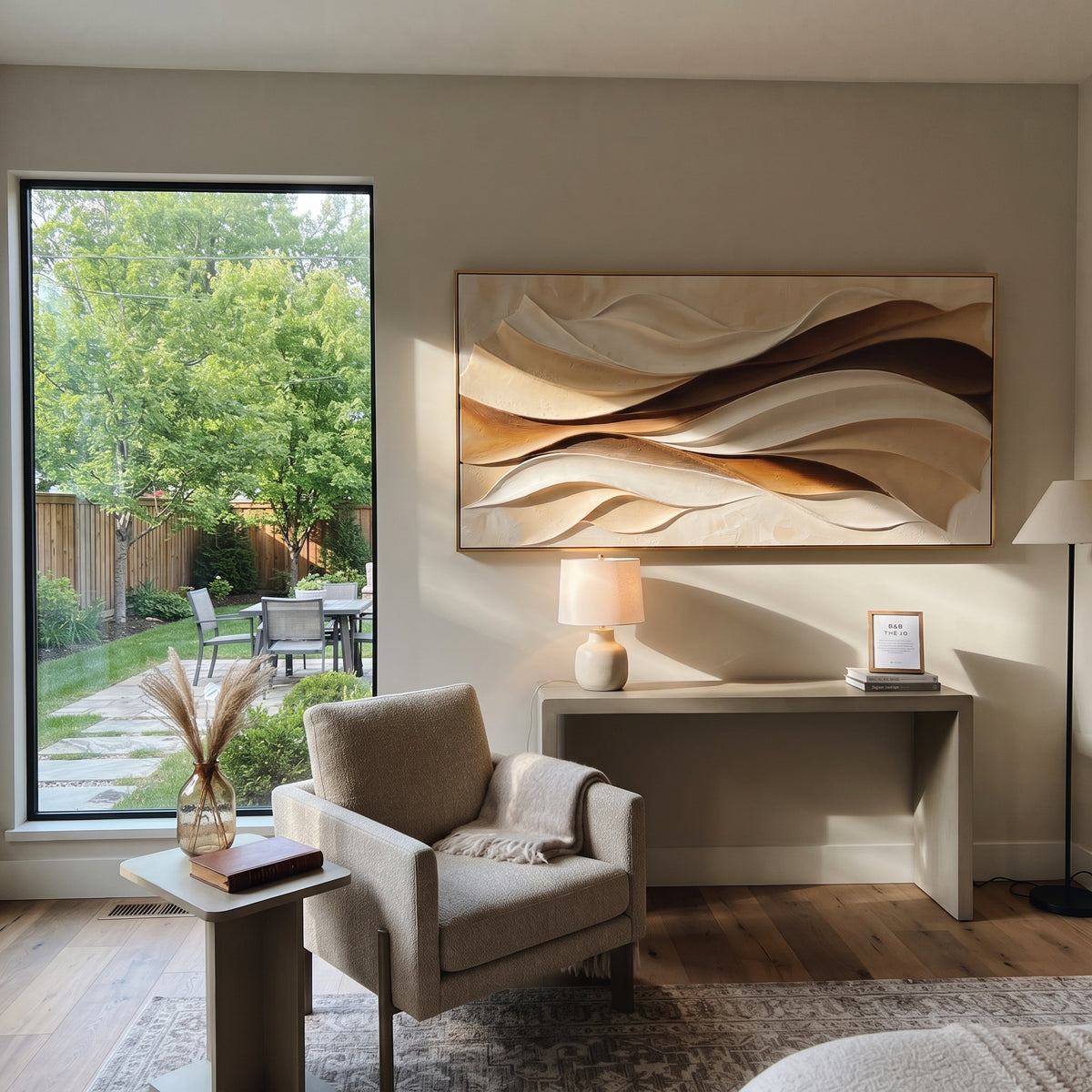 "Woven Textured Channel Relief" - Modern Heavy Impasto Abstract Textured Artwork | White & Beige Palette Knife Painting | Luxury Horizontal Wall Art #Q 410