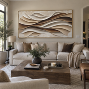 "Woven Textured Channel Relief" - Modern Heavy Impasto Abstract Textured Artwork | White & Beige Palette Knife Painting | Luxury Horizontal Wall Art #Q 410