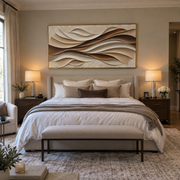 "Woven Textured Channel Relief" - Modern Heavy Impasto Abstract Textured Artwork | White & Beige Palette Knife Painting | Luxury Horizontal Wall Art #Q 410