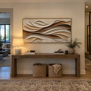 "Woven Textured Channel Relief" - Modern Heavy Impasto Abstract Textured Artwork | White & Beige Palette Knife Painting | Luxury Horizontal Wall Art #Q 410