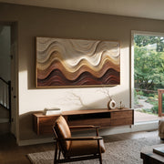 "Riverbed Line Flow Relief" - Modern Heavy Impasto Abstract Textured Artwork | White & Beige Palette Knife Painting | Luxury Horizontal Wall Art #Q 411