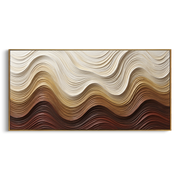 "Riverbed Line Flow Relief" - Modern Heavy Impasto Abstract Textured Artwork | White & Beige Palette Knife Painting | Luxury Horizontal Wall Art #Q 411