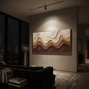 "Riverbed Line Flow Relief" - Modern Heavy Impasto Abstract Textured Artwork | White & Beige Palette Knife Painting | Luxury Horizontal Wall Art #Q 411