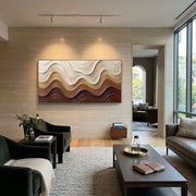 "Riverbed Line Flow Relief" - Modern Heavy Impasto Abstract Textured Artwork | White & Beige Palette Knife Painting | Luxury Horizontal Wall Art #Q 411