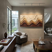 "Riverbed Line Flow Relief" - Modern Heavy Impasto Abstract Textured Artwork | White & Beige Palette Knife Painting | Luxury Horizontal Wall Art #Q 411