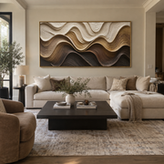 "Dune Willow Ridge Relief" - Modern Heavy Impasto Abstract Textured Artwork | White & Beige Palette Knife Painting | Luxury Horizontal Wall Art #Q 412