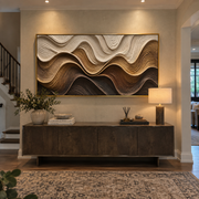"Dune Willow Ridge Relief" - Modern Heavy Impasto Abstract Textured Artwork | White & Beige Palette Knife Painting | Luxury Horizontal Wall Art #Q 412