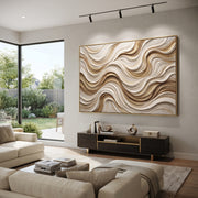 "Terrace Curve Current Relief" - Modern Heavy Impasto Abstract Textured Artwork | White & Beige Palette Knife Painting | Luxury Horizontal Wall Art #Q 413