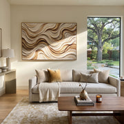 "Terrace Curve Current Relief" - Modern Heavy Impasto Abstract Textured Artwork | White & Beige Palette Knife Painting | Luxury Horizontal Wall Art #Q 413