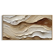 "Canyon Contour Vein Relief" - Modern Heavy Impasto Abstract Textured Artwork | White & Beige Palette Knife Painting | Luxury Horizontal Wall Art #Q 414