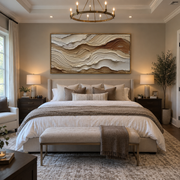"Canyon Contour Vein Relief" - Modern Heavy Impasto Abstract Textured Artwork | White & Beige Palette Knife Painting | Luxury Horizontal Wall Art #Q 414