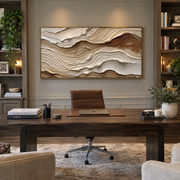 "Canyon Contour Vein Relief" - Modern Heavy Impasto Abstract Textured Artwork | White & Beige Palette Knife Painting | Luxury Horizontal Wall Art #Q 414