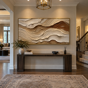 "Canyon Contour Vein Relief" - Modern Heavy Impasto Abstract Textured Artwork | White & Beige Palette Knife Painting | Luxury Horizontal Wall Art #Q 414