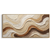 "Contour Soft Stream Relief" - Modern Heavy Impasto Abstract Textured Artwork | White & Beige Palette Knife Painting | Luxury Horizontal Wall Art #Q 415