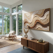 "Contour Soft Stream Relief" - Modern Heavy Impasto Abstract Textured Artwork | White & Beige Palette Knife Painting | Luxury Horizontal Wall Art #Q 415