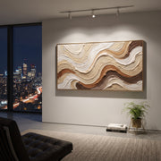 "Contour Soft Stream Relief" - Modern Heavy Impasto Abstract Textured Artwork | White & Beige Palette Knife Painting | Luxury Horizontal Wall Art #Q 415