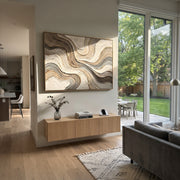 "Sculpted Carved Channel Relief" - Modern Heavy Impasto Abstract Textured Artwork | White & Beige Palette Knife Painting | Luxury Horizontal Wall Art #Q 416
