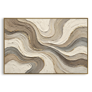 "Sculpted Carved Channel Relief" - Modern Heavy Impasto Abstract Textured Artwork | White & Beige Palette Knife Painting | Luxury Horizontal Wall Art #Q 416