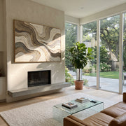 "Sculpted Carved Channel Relief" - Modern Heavy Impasto Abstract Textured Artwork | White & Beige Palette Knife Painting | Luxury Horizontal Wall Art #Q 416