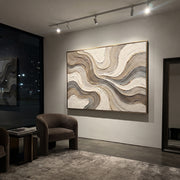 "Sculpted Carved Channel Relief" - Modern Heavy Impasto Abstract Textured Artwork | White & Beige Palette Knife Painting | Luxury Horizontal Wall Art #Q 416