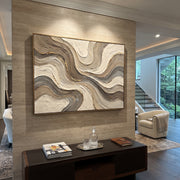"Sculpted Carved Channel Relief" - Modern Heavy Impasto Abstract Textured Artwork | White & Beige Palette Knife Painting | Luxury Horizontal Wall Art #Q 416