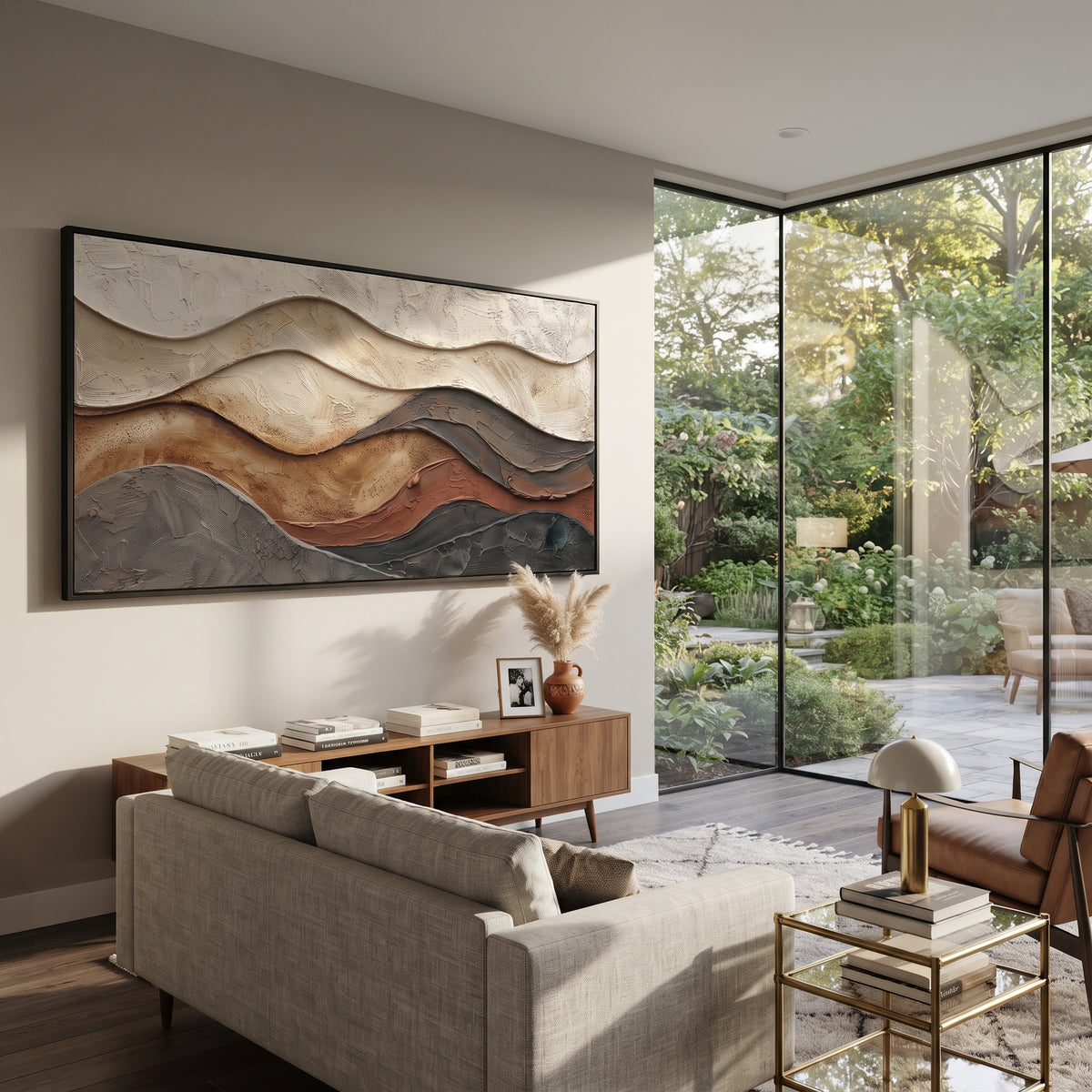 "Granular Arc Fold Relief" - Modern Heavy Impasto Abstract Textured Artwork | White & Beige Palette Knife Painting | Luxury Horizontal Wall Art #Q 417