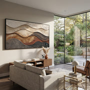 "Granular Arc Fold Relief" - Modern Heavy Impasto Abstract Textured Artwork | White & Beige Palette Knife Painting | Luxury Horizontal Wall Art #Q 417