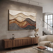 "Granular Arc Fold Relief" - Modern Heavy Impasto Abstract Textured Artwork | White & Beige Palette Knife Painting | Luxury Horizontal Wall Art #Q 417