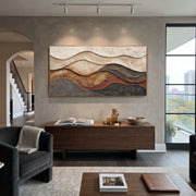"Granular Arc Fold Relief" - Modern Heavy Impasto Abstract Textured Artwork | White & Beige Palette Knife Painting | Luxury Horizontal Wall Art #Q 417