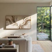 "Folded Rush Valley Relief" - Modern Heavy Impasto Abstract Textured Artwork | White & Beige Palette Knife Painting | Luxury Horizontal Wall Art #Q 418
