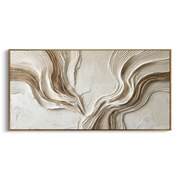"Folded Rush Valley Relief" - Modern Heavy Impasto Abstract Textured Artwork | White & Beige Palette Knife Painting | Luxury Horizontal Wall Art #Q 418