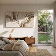 "Folded Rush Valley Relief" - Modern Heavy Impasto Abstract Textured Artwork | White & Beige Palette Knife Painting | Luxury Horizontal Wall Art #Q 418