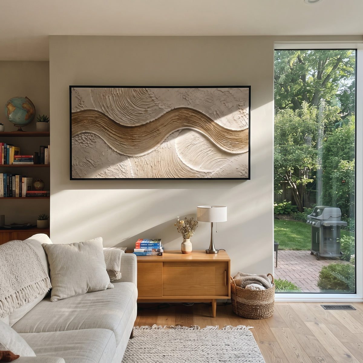 "Topographic Flow Trace Relief" - Modern Heavy Impasto Abstract Textured Artwork | White & Grey Palette Knife Painting | Luxury Horizontal Wall Art #Q 419