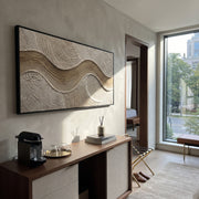 "Topographic Flow Trace Relief" - Modern Heavy Impasto Abstract Textured Artwork | White & Grey Palette Knife Painting | Luxury Horizontal Wall Art #Q 419