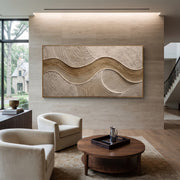 "Topographic Flow Trace Relief" - Modern Heavy Impasto Abstract Textured Artwork | White & Grey Palette Knife Painting | Luxury Horizontal Wall Art #Q 419