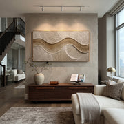 "Topographic Flow Trace Relief" - Modern Heavy Impasto Abstract Textured Artwork | White & Grey Palette Knife Painting | Luxury Horizontal Wall Art #Q 419