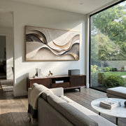 "Earthen Fluted Ridge Relief" - Modern Heavy Impasto Abstract Textured Artwork | White & Grey Palette Knife Painting | Luxury Horizontal Wall Art #Q 420