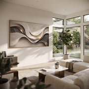 "Earthen Fluted Ridge Relief" - Modern Heavy Impasto Abstract Textured Artwork | White & Grey Palette Knife Painting | Luxury Horizontal Wall Art #Q 420