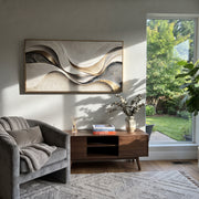 "Earthen Fluted Ridge Relief" - Modern Heavy Impasto Abstract Textured Artwork | White & Grey Palette Knife Painting | Luxury Horizontal Wall Art #Q 420