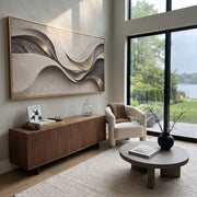 "Earthen Fluted Ridge Relief" - Modern Heavy Impasto Abstract Textured Artwork | White & Grey Palette Knife Painting | Luxury Horizontal Wall Art #Q 420