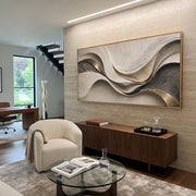 "Earthen Fluted Ridge Relief" - Modern Heavy Impasto Abstract Textured Artwork | White & Grey Palette Knife Painting | Luxury Horizontal Wall Art #Q 420