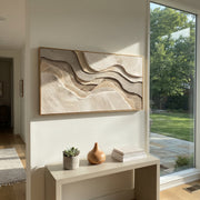 "Luminous Braided Creek Relief" - Modern Heavy Impasto Abstract Textured Artwork | White & Grey Palette Knife Painting | Luxury Horizontal Wall Art #Q 421