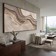 "Luminous Braided Creek Relief" - Modern Heavy Impasto Abstract Textured Artwork | White & Grey Palette Knife Painting | Luxury Horizontal Wall Art #Q 421