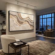 "Luminous Braided Creek Relief" - Modern Heavy Impasto Abstract Textured Artwork | White & Grey Palette Knife Painting | Luxury Horizontal Wall Art #Q 421