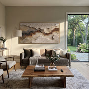 "Weathered Nested Current Relief" - Modern Heavy Impasto Abstract Textured Artwork | White & Grey Palette Knife Painting | Luxury Horizontal Wall Art #Q 422